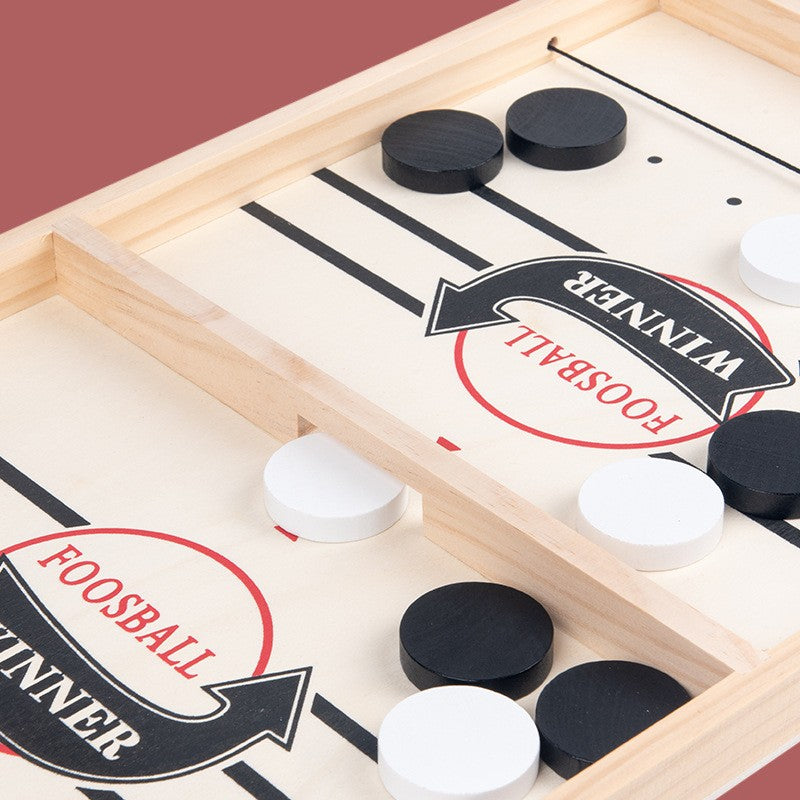 Joc Interactiv Fooseball si Hockey pe Gheata, Masa de Joc Fast Sling Puck din Lemn, 10 Piese de Joc, 2 Jucatori, Varsta +4 Ani, 35 x 22 cm, Multicolor