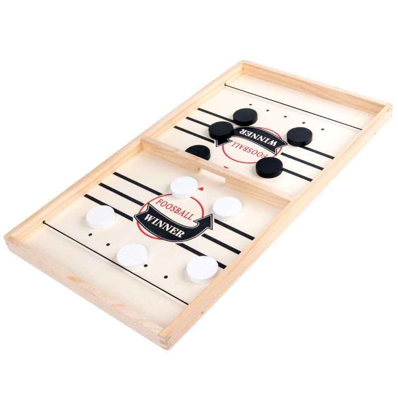 Joc Interactiv Fooseball si Hockey pe Gheata, Masa de Joc Fast Sling Puck din Lemn, 10 Piese de Joc, 2 Jucatori, Varsta +4 Ani, 35 x 22 cm, Multicolor