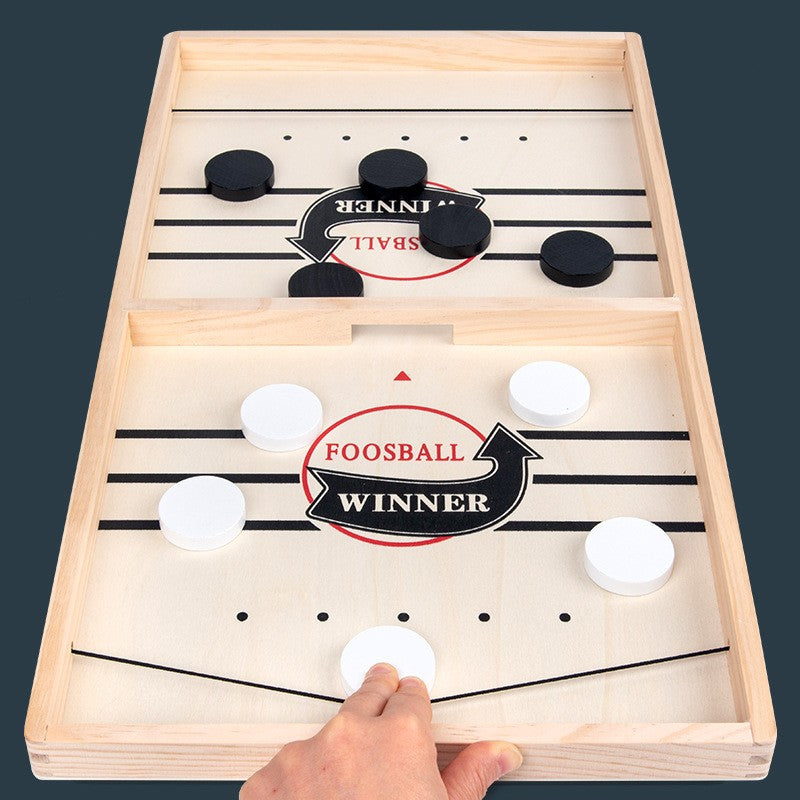 Joc Interactiv Fooseball si Hockey pe Gheata, Masa de Joc Fast Sling Puck din Lemn, 10 Piese de Joc, 2 Jucatori, Varsta +4 Ani, 35 x 22 cm, Multicolor