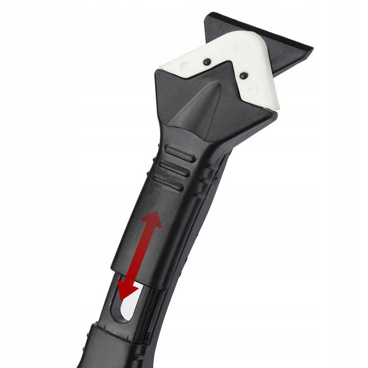 Set Racleta pentru Indepartare Adeziv si Finisare Silicon, Spatula Metalica pentru Rosturi, 5 Capete Inlocuibile din Silicon, Plastic si Metal, 18.8 cm, Negru