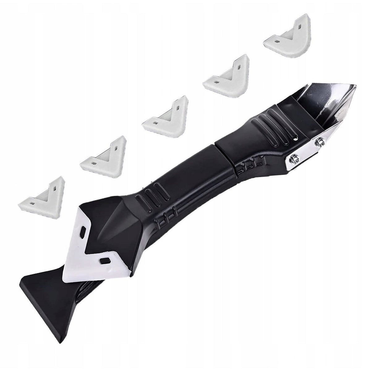 Set Racleta pentru Indepartare Adeziv si Finisare Silicon, Spatula Metalica pentru Rosturi, 5 Capete Inlocuibile din Silicon, Plastic si Metal, 18.8 cm, Negru