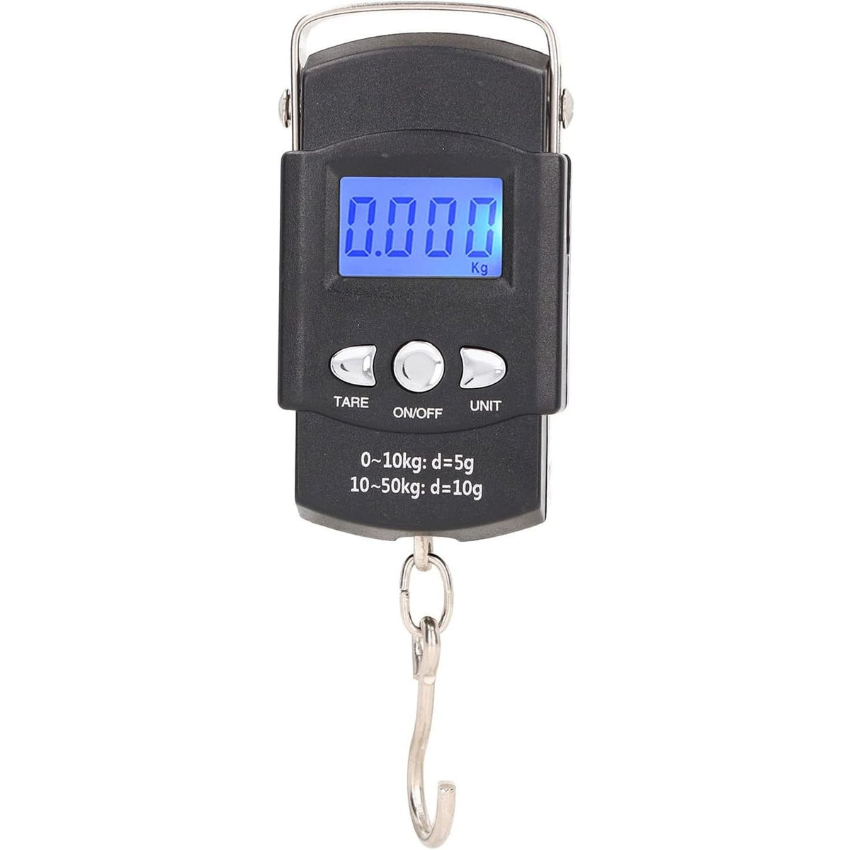 Cantar Digital de Mana pentru Bagaje si Pescuit, Cantar Portabil cu Carlig si Metru Incorporat, Ecran LCD, Capacitate 50 kg, ABS, Negru