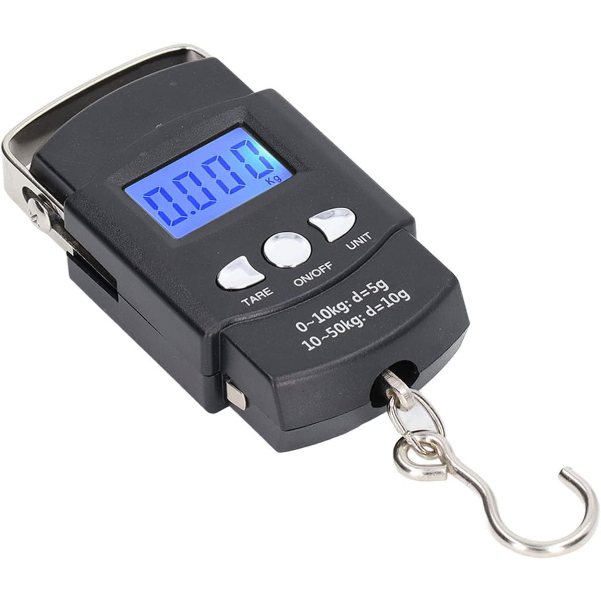 Cantar Digital de Mana pentru Bagaje si Pescuit, Cantar Portabil cu Carlig si Metru Incorporat, Ecran LCD, Capacitate 50 kg, ABS, Negru