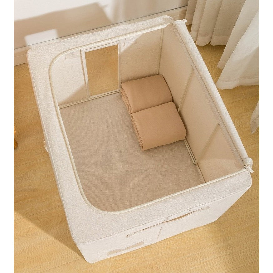 Cutie Depozitare Pliabila Pentru Haine, Organizator Cu Cadru Metalic Si Fereastra, Textil Impermeabil Cu Fermoar Dublu, 66 L, 50x40x33 cm, Bej