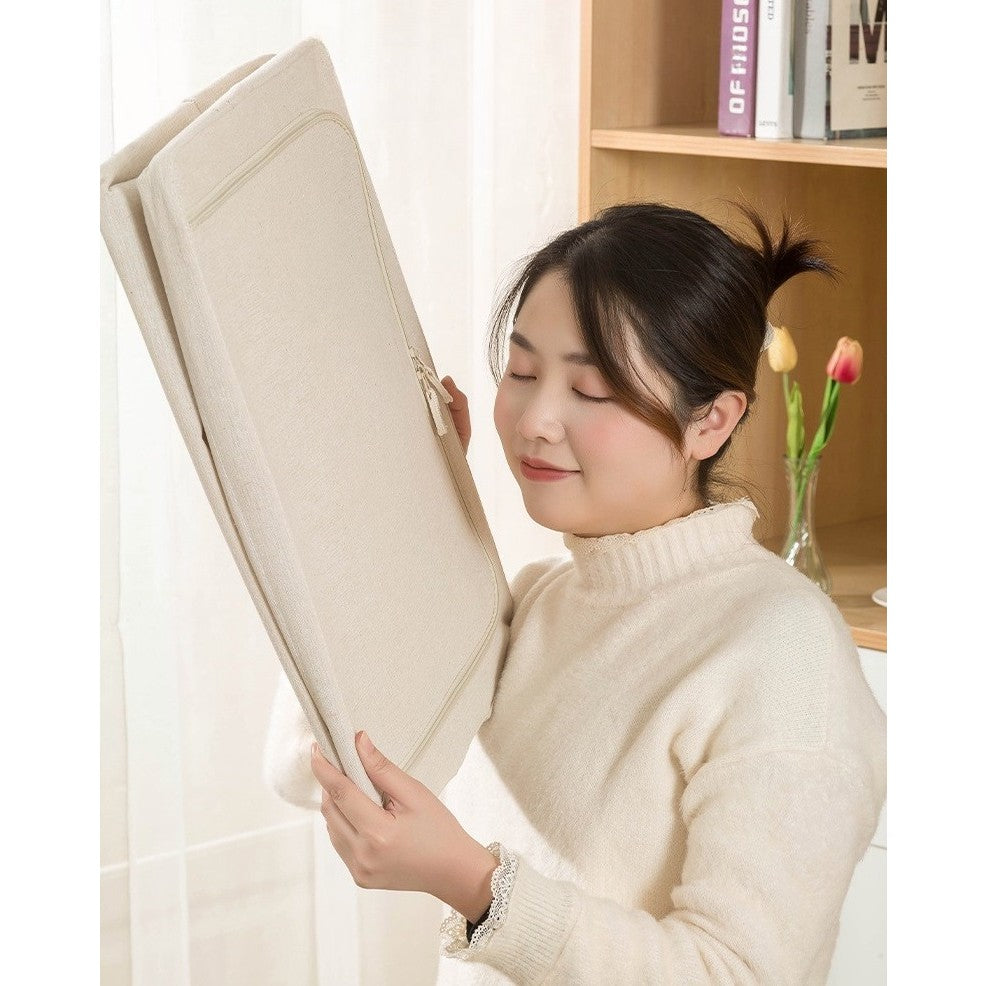 Cutie Depozitare Pliabila Pentru Haine, Organizator Cu Cadru Metalic Si Fereastra, Textil Impermeabil Cu Fermoar Dublu, 66 L, 50x40x33 cm, Bej