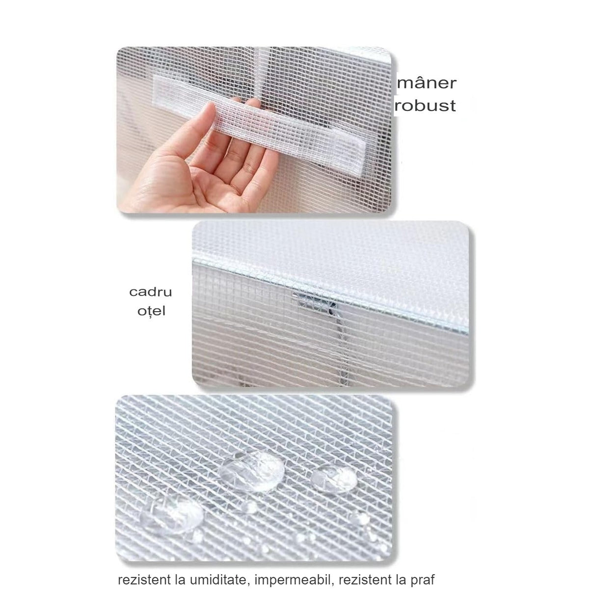 Cutie de Depozitare Pliabila pentru Haine, Cadru Metalic si Material Impermeabil, Organizator cu Fereastra Transparenta si Fermoar Dublu, Textil, 66 L, 50x40x33 cm, Rosu