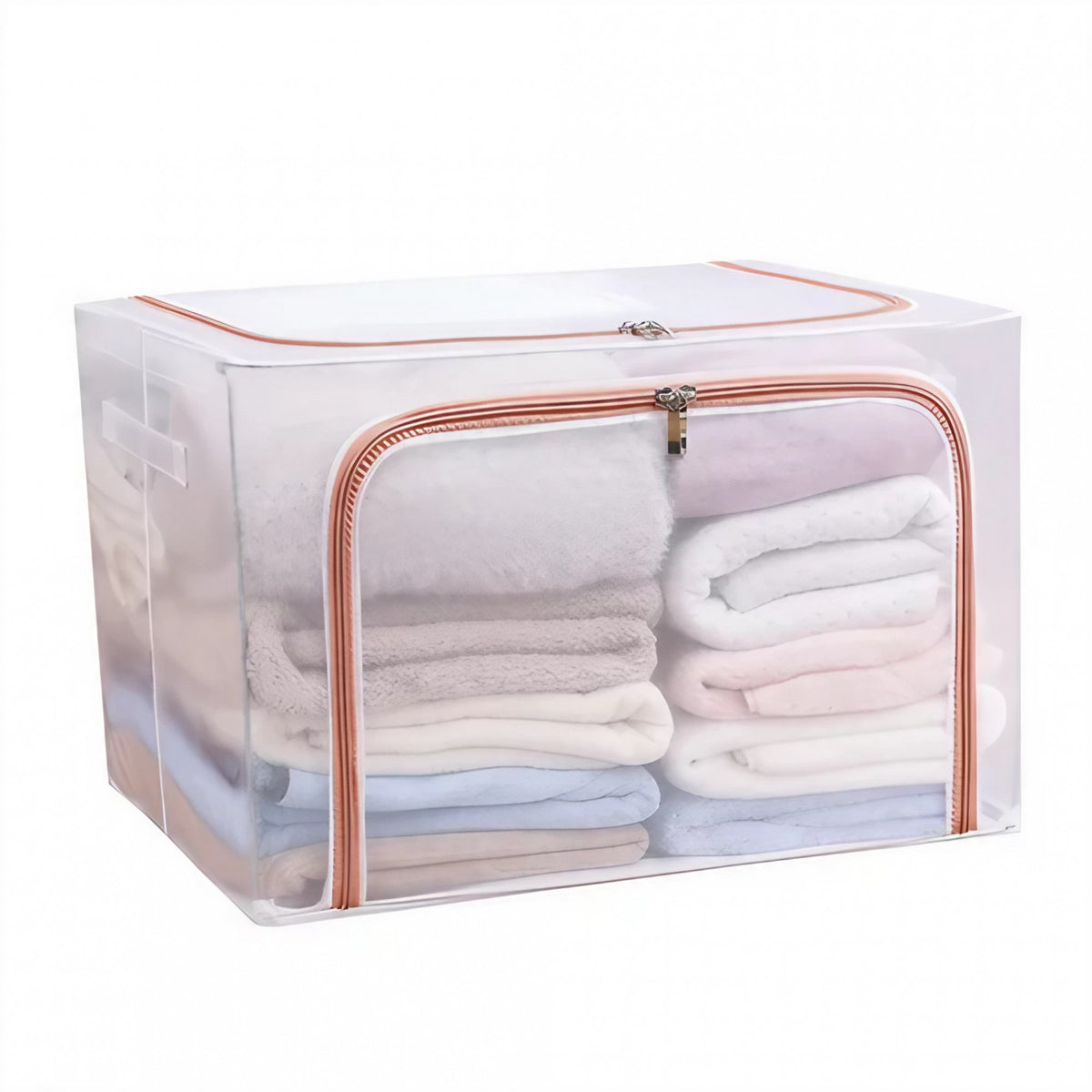 Cutie de Depozitare Pliabila pentru Haine, Cadru Metalic si Material Impermeabil, Organizator cu Fereastra Transparenta si Fermoar Dublu, Textil, 66 L, 50x40x33 cm, Rosu