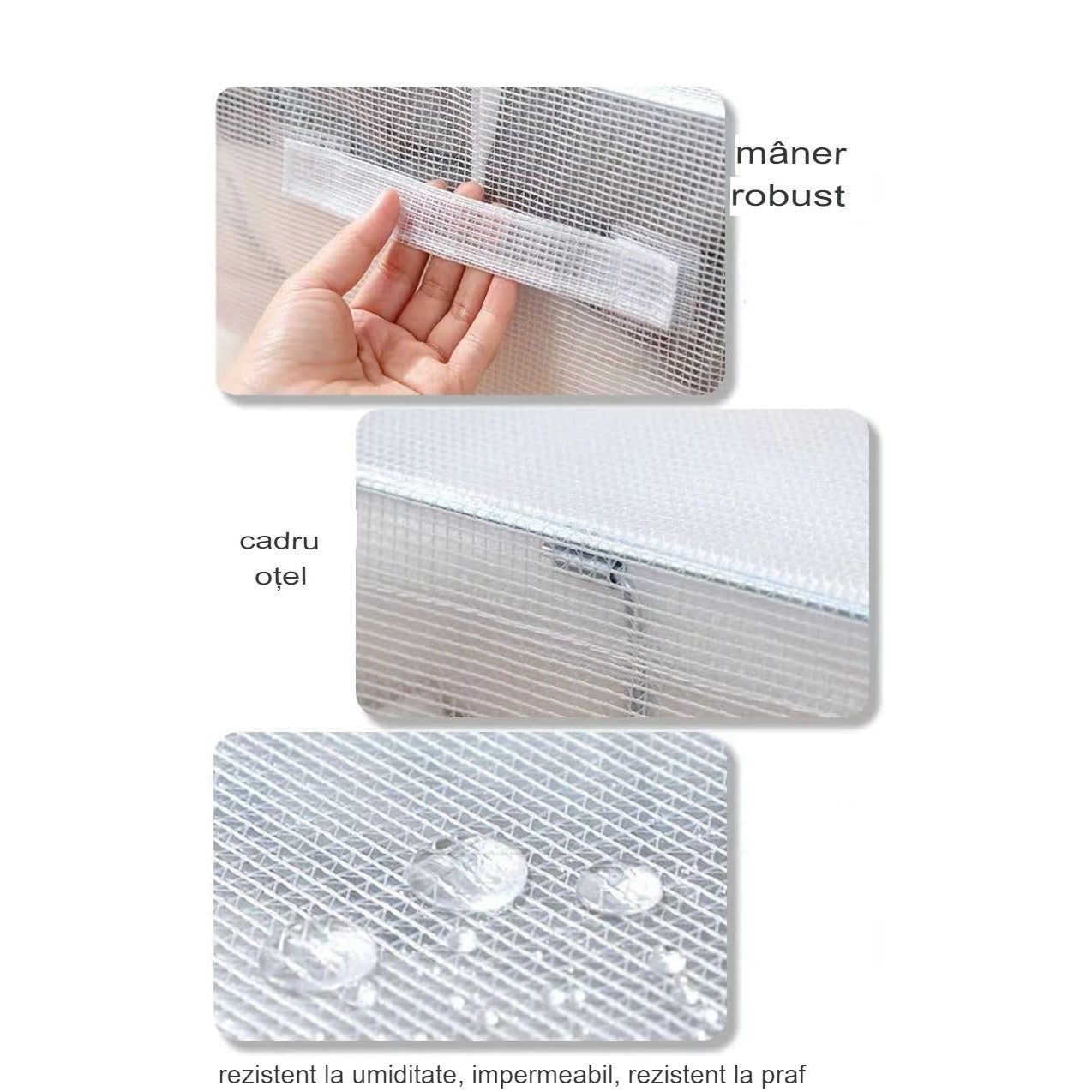 Cutie de Depozitare Pliabila pentru Haine, Cadru Metalic si Material Impermeabil, Organizator cu Fereastra Transparenta si Fermoar Dublu, Textil, 66 L, 50x40x33 cm, Rosu