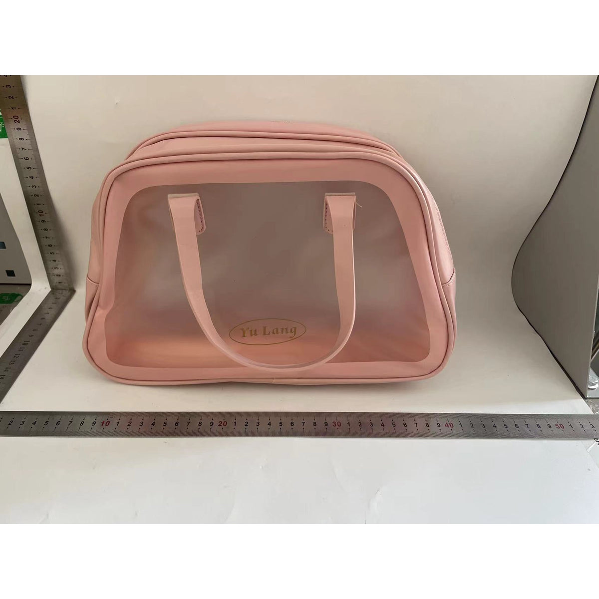 Geanta Cosmetice de Voiaj, Organizator Toaleta cu Dubla Compartimentare, Impermeabila si Translucida, Material PVC, 35 x 22 x 15 cm, Roz