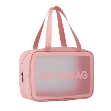 Geanta Cosmetice de Voiaj, Organizator Produse Toaleta Impermeabil, Design Translucid Mat cu Fermoar si Maner, Material PVC, 26 x 15 x 10 cm, Roz