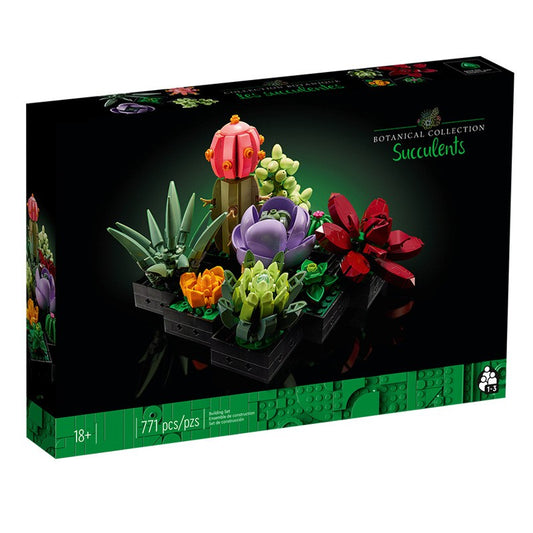 Set de Constructie Plante Suculente, Ghivece de Flori Decorative pentru Adulti, Colectia Botanica, 771 Piese, 9 Modele Individuale, Multicolor