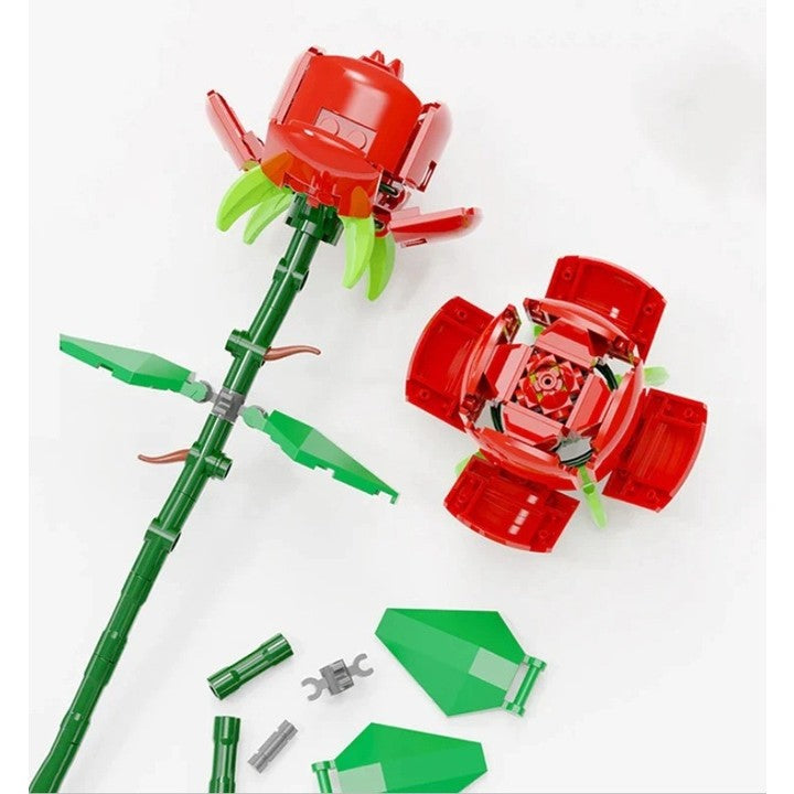 Bamboo Jungle Set de Constructie Trandafir Rosu, Floare Ornamentala din Blocuri Tip Lego, Plastic ABS, 69 Piese, 25x8x4 cm