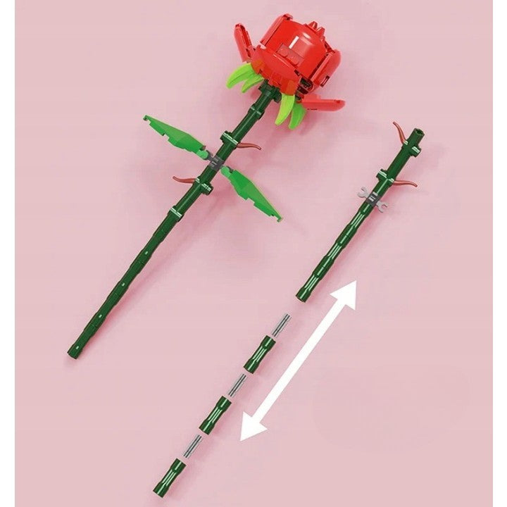 Bamboo Jungle Set de Constructie Trandafir Rosu, Floare Ornamentala din Blocuri Tip Lego, Plastic ABS, 69 Piese, 25x8x4 cm