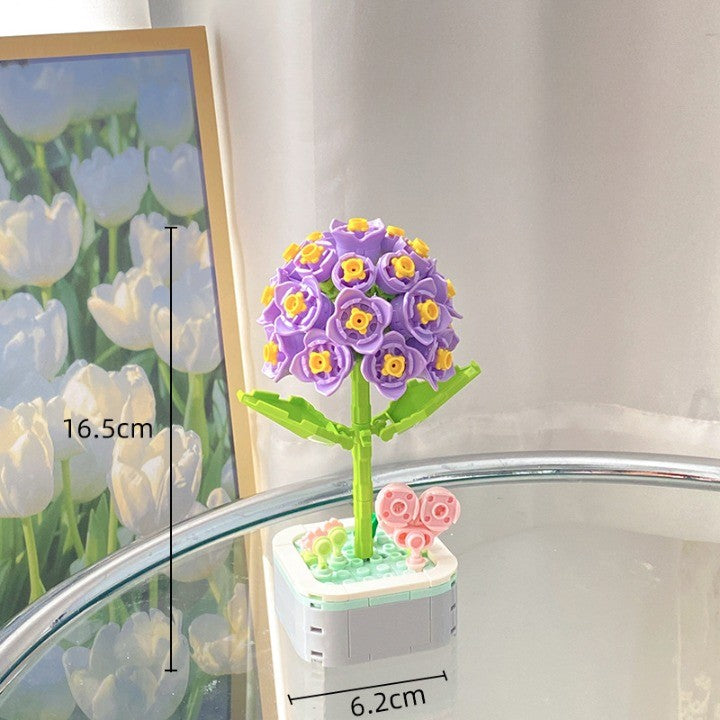 Set de Constructie Zambila in Ghiveci, Joc Educativ pentru Copii, Ornament Creativ, Blocuri de Constructie Plastic, 16.5x6.2 cm, Mov