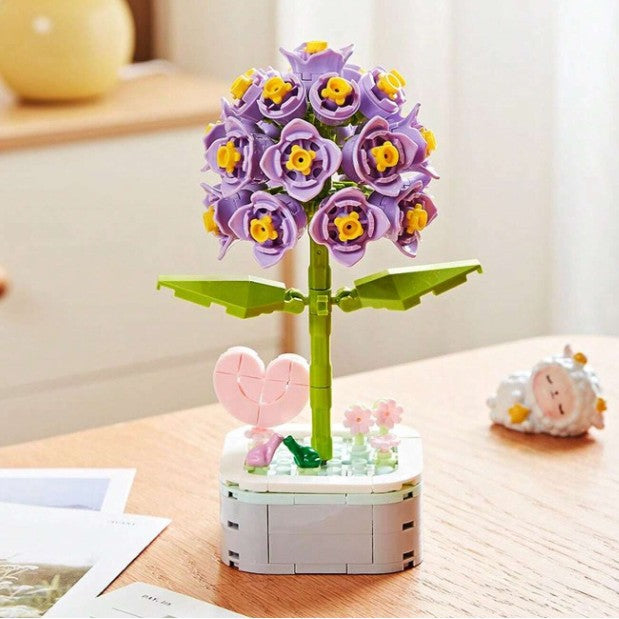Set de Constructie Zambila in Ghiveci, Joc Educativ pentru Copii, Ornament Creativ, Blocuri de Constructie Plastic, 16.5x6.2 cm, Mov