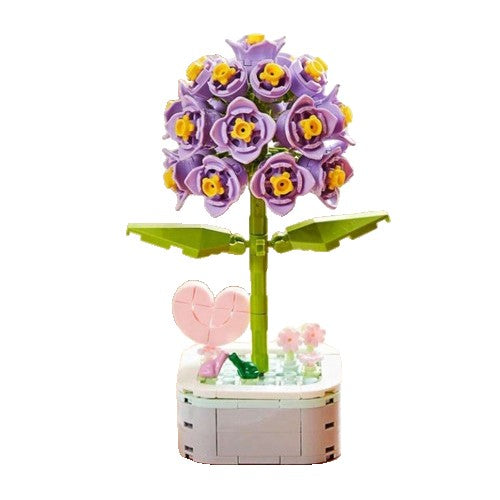 Set de Constructie Zambila in Ghiveci, Joc Educativ pentru Copii, Ornament Creativ, Blocuri de Constructie Plastic, 16.5x6.2 cm, Mov
