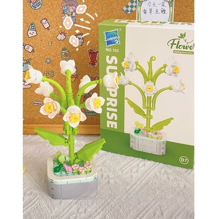 Set de Construcție Lăcrămioară în Ghiveci, Ornament Creativ pentru Copii și Adulți, Plastic ABS, 17.1x6.2 cm, Alb