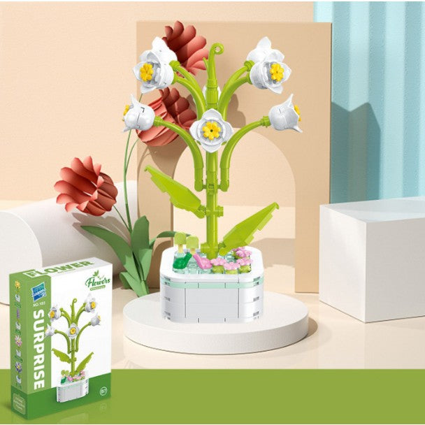 Set de Construcție Lăcrămioară în Ghiveci, Ornament Creativ pentru Copii și Adulți, Plastic ABS, 17.1x6.2 cm, Alb