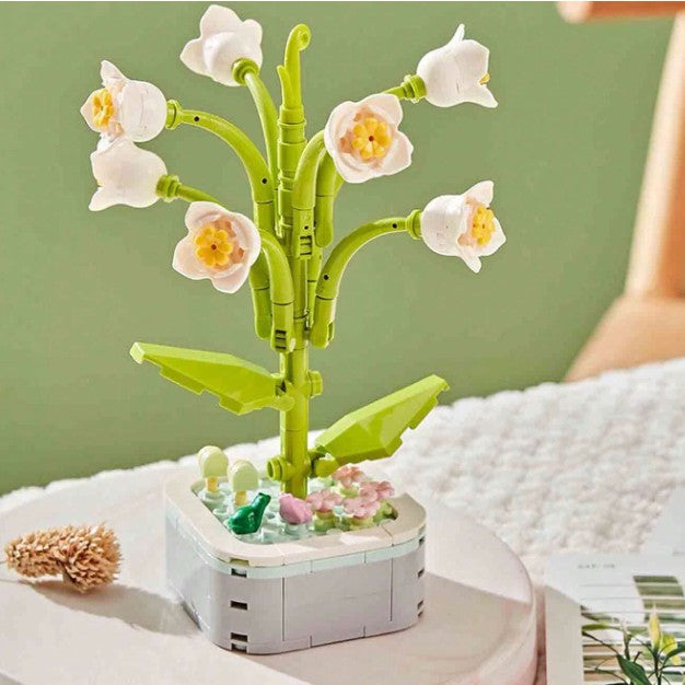 Set de Construcție Lăcrămioară în Ghiveci, Ornament Creativ pentru Copii și Adulți, Plastic ABS, 17.1x6.2 cm, Alb