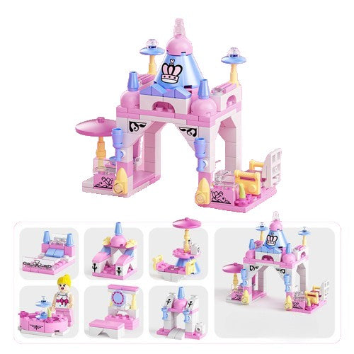 Set de Construcție Castelul Prințesei și Mini Grădină 6în1, Joc Educativ cu Multiple Variante de Asamblare, Plastic, 131 Piese, Multicolor
