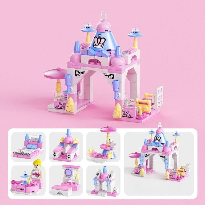 Set de Construcție Castelul Prințesei și Mini Grădină 6în1, Joc Educativ cu Multiple Variante de Asamblare, Plastic, 131 Piese, Multicolor