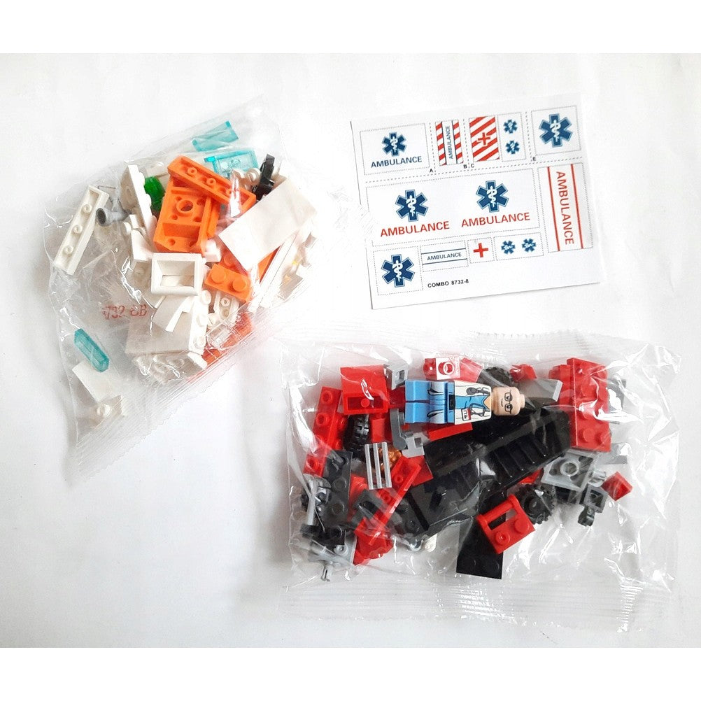 Set de Construcție Ambulanță 6în1, Joc Educativ de Asamblare Tip Lego, Plastic, 122 Piese, Multicolor, 24x17 cm