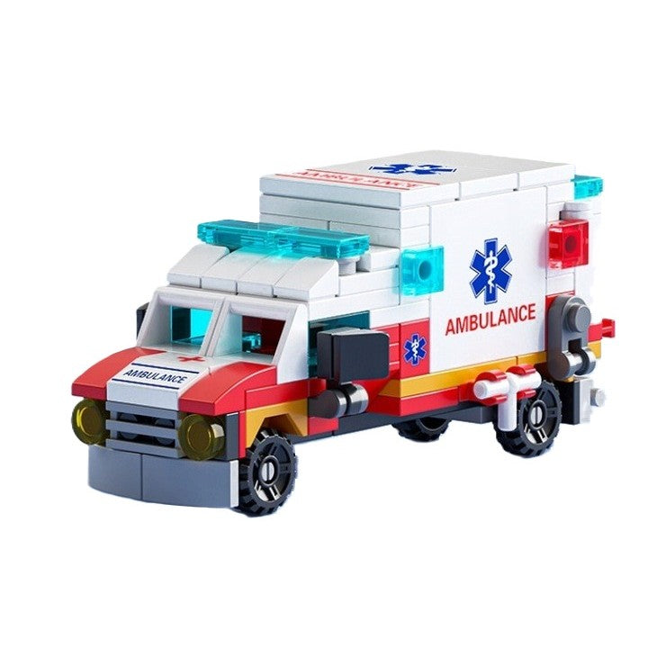 Set de Construcție Ambulanță 6în1, Joc Educativ de Asamblare Tip Lego, Plastic, 122 Piese, Multicolor, 24x17 cm