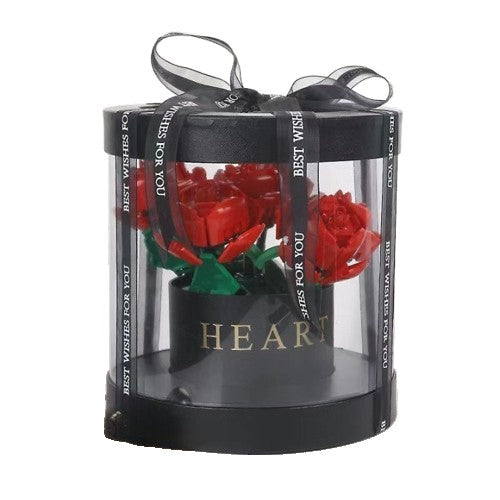 Set de Constructie Buchet Trandafiri Rosii, Aranjament Floral Creativ cu Petale Mobile, Cutie Cadou Neagra, 6 Trandafiri, 20.5 x 19.5 cm