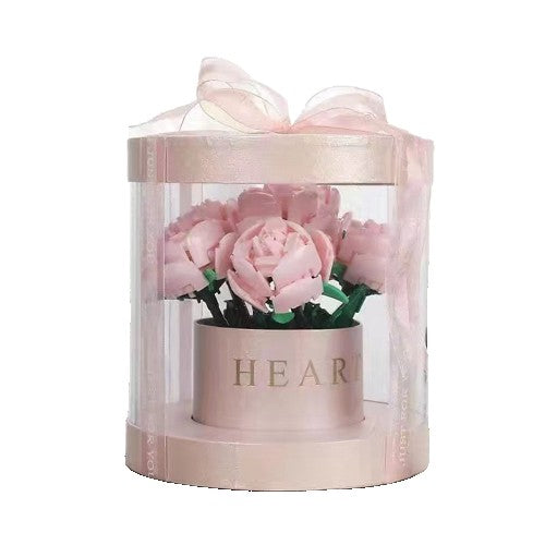 Set de Constructie Buchet de Trandafiri, Model Floral Creativ cu Petale Mobile si Cutie Cadou, 6 Trandafiri, Roz, 20.5x19.5 cm