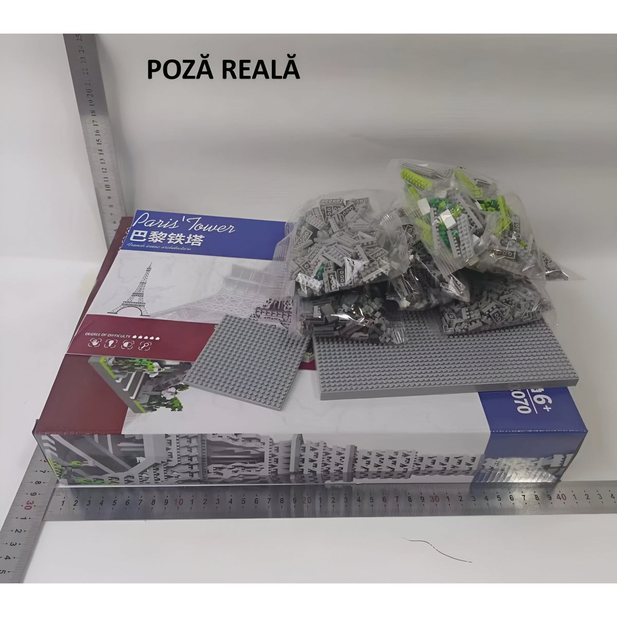 Set de Construcție Arhitectură Turnul Eiffel, Jucărie Creativă Stil Lego, Machetă Colecionabilă Paris, 649 Piese, Gri, 42x20x20 cm