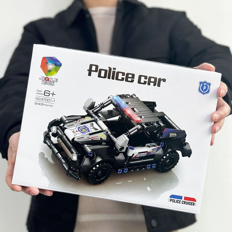 Set de Constructie Masina de Politie 4x4, Vehicul Off-Road cu Cabina Dubla, Jucarie Educativa STEM din Plastic ABS, 243 Piese, Varsta 6 Ani+, Negru, 28x21cm