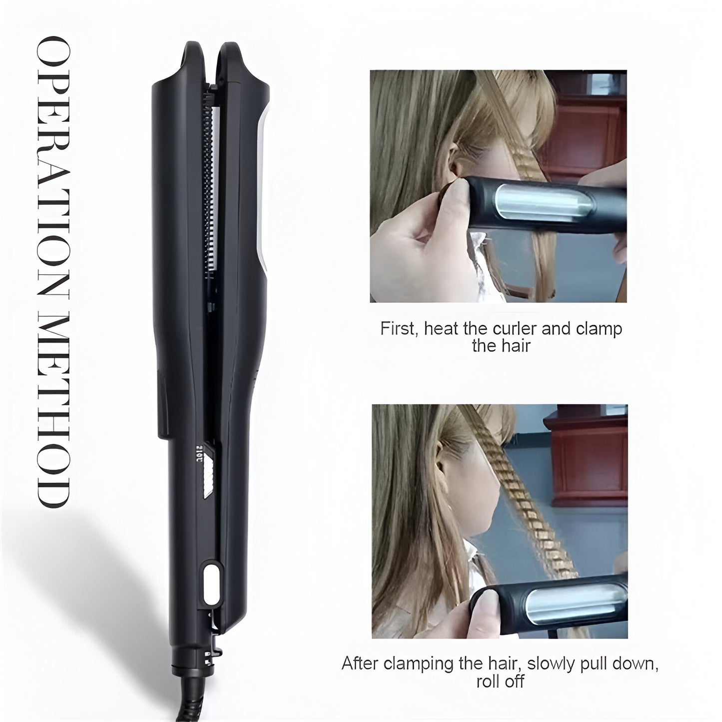 Ondulator de Par Ceramic, Placa pentru Volum si Textura cu Turmalina, 2 Setari Temperatura, Max 210 Grade, Indicator LED, Functie Blocare, Cablu Rotativ 360, 31x3.5 cm, Negru