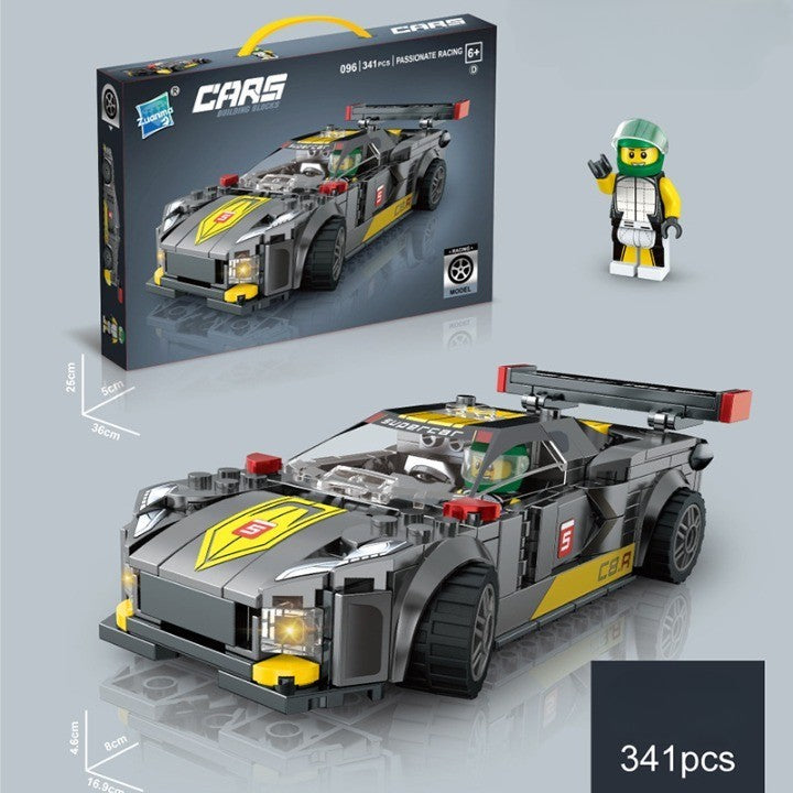 Set de Construcție Mașină de Curse Technical Racing, Model Sport cu Pilot și Roți Detașabile, Plastic ABS, 341 Piese, Gri, 14.4x5.6x4.5 cm