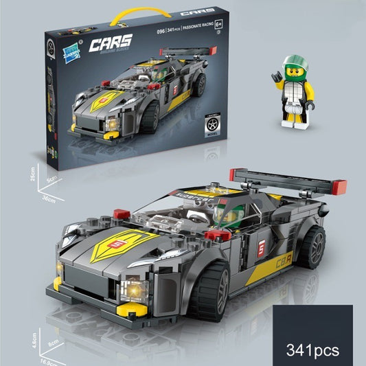 Set de Construcție Mașină de Curse Technical Racing, Model Sport cu Pilot și Roți Detașabile, Plastic ABS, 341 Piese, Gri, 14.4x5.6x4.5 cm