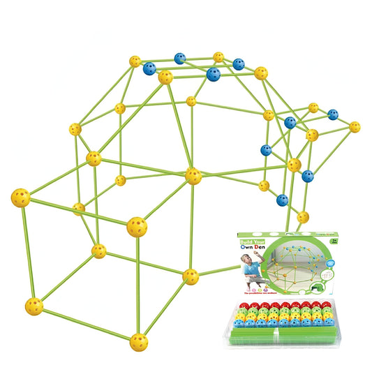 Kit De Constructie Fort 3D, Set Educativ Pentru Creativitate, 87 Piese, Include Panza Verde Impermeabila, 51 Tije, 36 Sfere, Multicolor