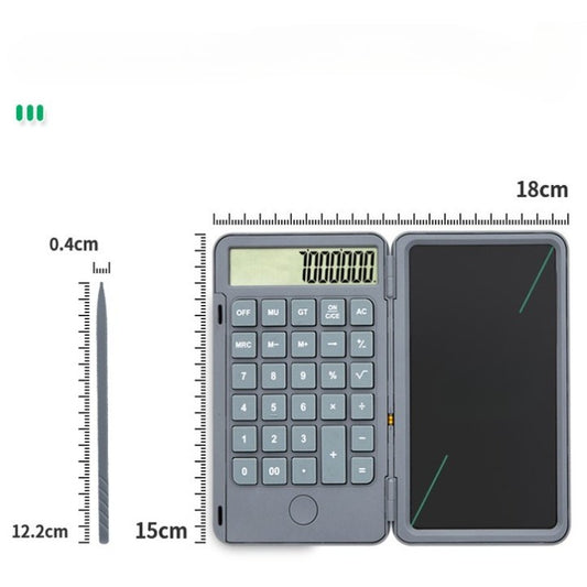 Calculator de Mana Portabil cu Tabla de Scris LCD, Afisaj 12 Cifre, Design Pliabil, Reincarcabil USB Tip C, Ecran 15 cm, Gri