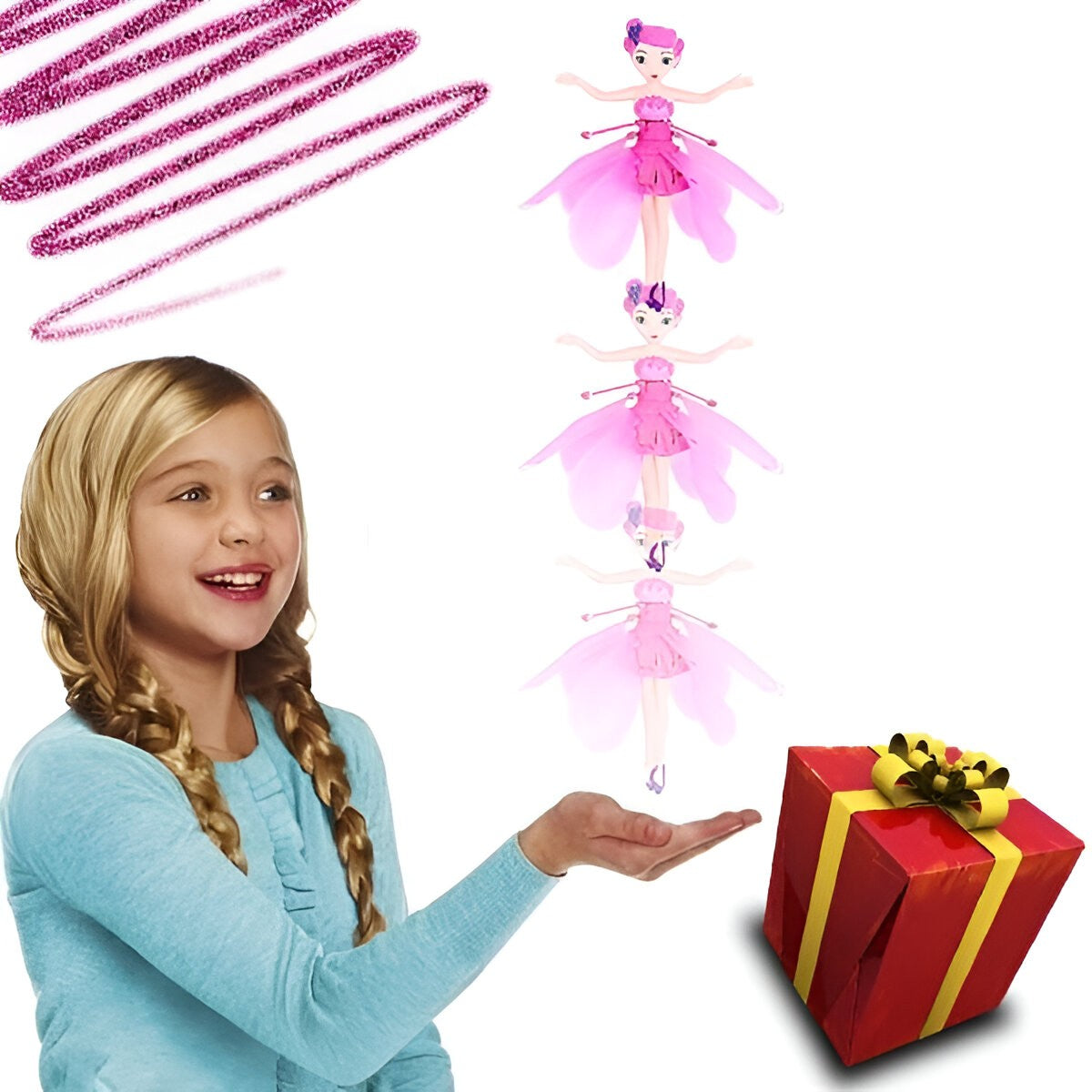 Papusa Zana Zburatoare cu Senzor, Jucarie pentru Coordonare, Incarcare USB, ABS, 17x6x21 cm, Roz