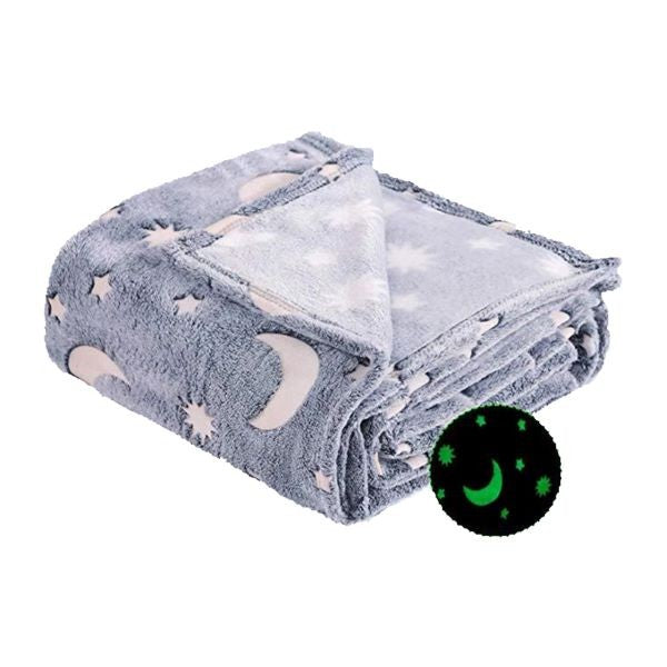 Patura Fosforescenta, Patura Cocolino Moale si Pufoasa, Lumineaza in Intuneric, Efect Glow in the Dark, Flanel Antialergic, Model Cer Instelat, Gri, 150x200 cm