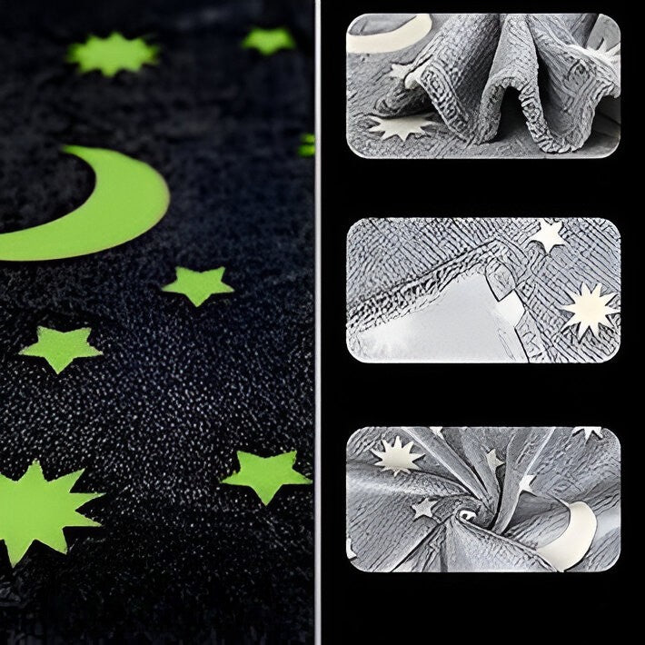 Patura Fosforescenta, Patura Cocolino Moale si Pufoasa, Lumineaza in Intuneric, Efect Glow in the Dark, Flanel Antialergic, Model Cer Instelat, Gri, 150x200 cm