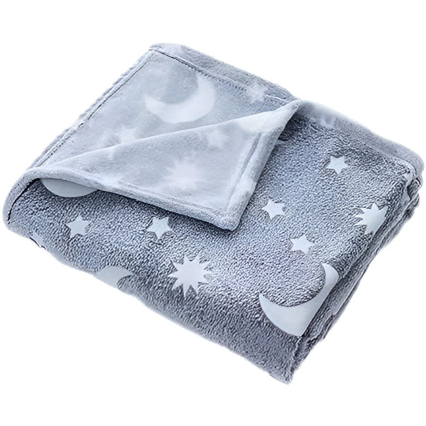 Patura Fosforescenta, Patura Cocolino Moale si Pufoasa, Lumineaza in Intuneric, Efect Glow in the Dark, Flanel Antialergic, Model Cer Instelat, Gri, 150x200 cm