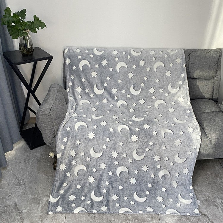 Patura Fosforescenta, Patura Cocolino Moale si Pufoasa, Lumineaza in Intuneric, Efect Glow in the Dark, Flanel Antialergic, Model Cer Instelat, Gri, 150x200 cm
