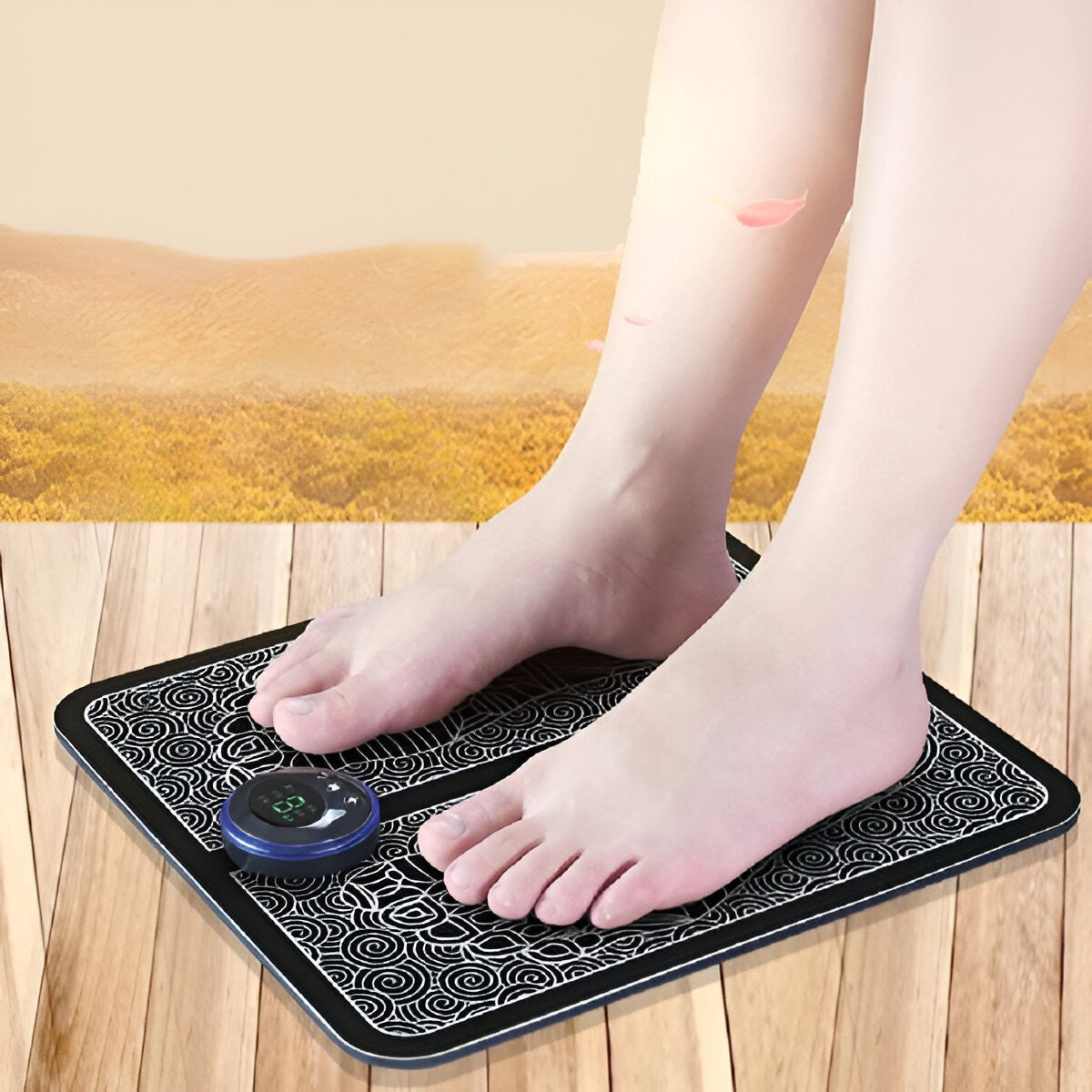 Covoras Masaj Picioare EMS, Stimulator Circulatie si Reflexoterapie, 4 Niveluri Intensitate, Ecran LED, Incarcare USB, Telecomanda Inclusa, Silicon, Negru
