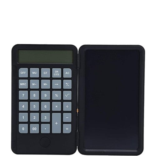 Calculator de Birou si Mana cu Tabla de Scris LCD, Ecran 15 cm, Afisaj 12 Cifre, Pliabil si Reincarcabil USB-C, Stylus Inclus, Negru