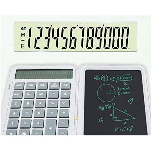 Calculator de Mana Portabil cu Tabla de Scris LCD, Reincarcabil USB Tip C, Afisaj 12 Cifre, Design Pliabil cu Stylus, Alb