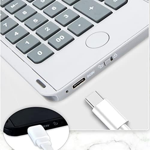 Calculator de Mana Portabil cu Tabla de Scris LCD, Reincarcabil USB Tip C, Afisaj 12 Cifre, Design Pliabil cu Stylus, Alb