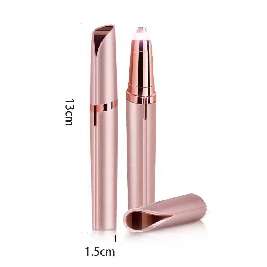 Epilator Sprancene si Aparat de Tuns Facial de Precizie, Lumina LED Incorporata, Cap Otel Inoxidabil Aurit, Portabil, Tip Creion, Roz Gold