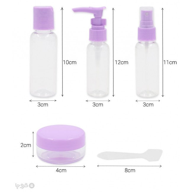 Set Recipiente pentru Cosmetice, Kit Calatorie Reutilizabil cu Gentuta Inclusa, Material Plastic, 5 Piese, Mov, 40 ml si 10 g