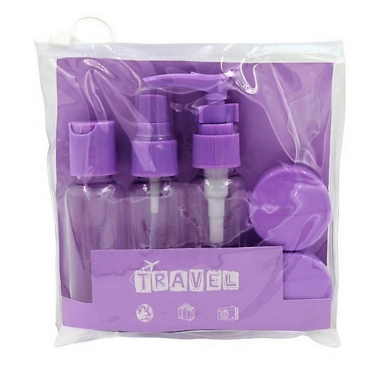 Set Recipiente pentru Cosmetice, Kit Calatorie Reutilizabil cu Gentuta Inclusa, Material Plastic, 5 Piese, Mov, 40 ml si 10 g
