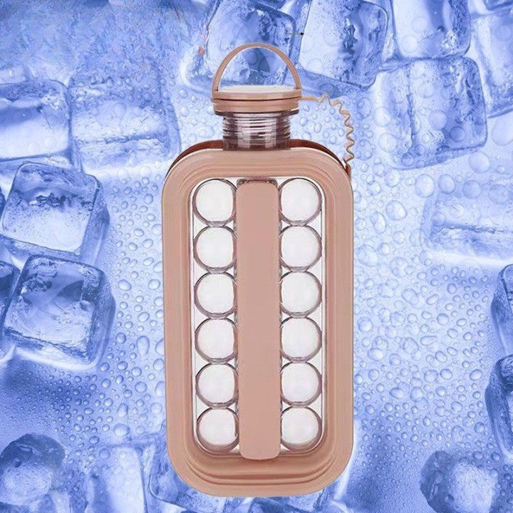 Forma pentru Gheata 2 in 1 Portabila, Sticla pentru 17 Sfere de Gheata, Silicon PP Fara BPA, Diametru 3 cm, 27.5 x 11.4 cm, Roz Pal