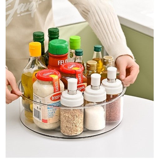 Suport Rotativ pentru Condimente și Organizator Bucătărie, Rotație 360 Grade, Design Transparent, Plastic, 30.5x30.5x10 cm, Transparent